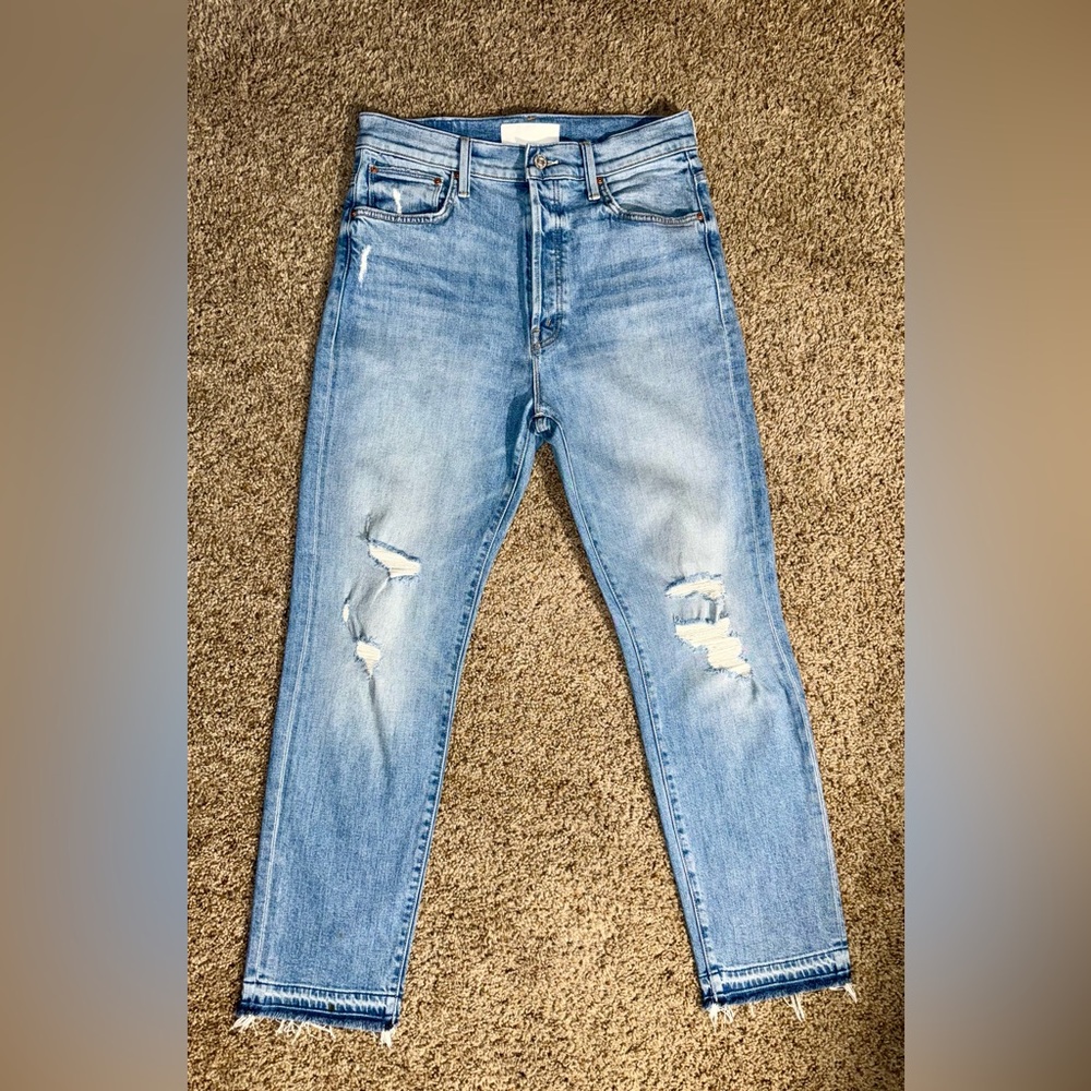 MOTHER SUPERIOR High Waisted Hiker Hover Undone Hem On My Knees Jeans!